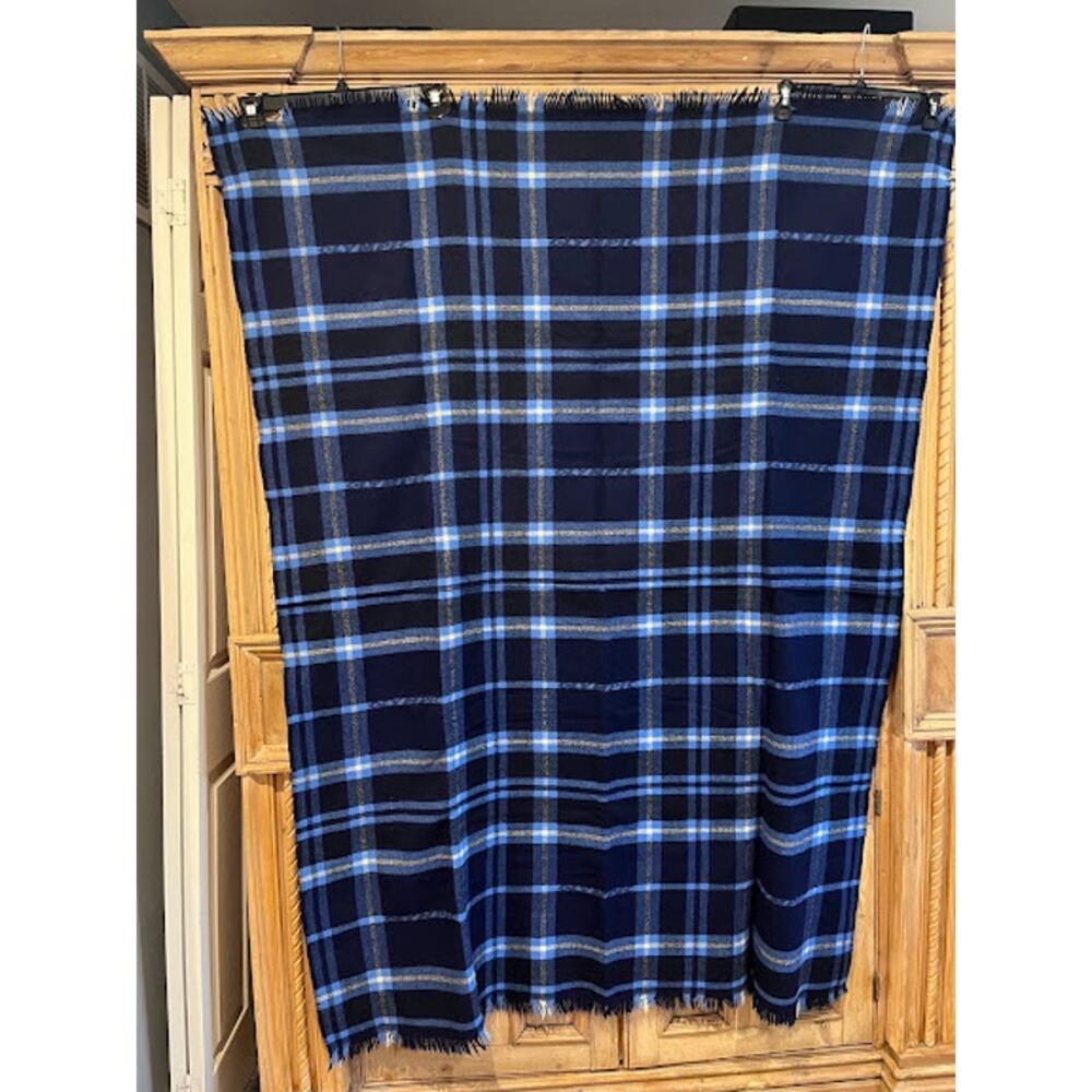 VTG OLYMPIC Airways Enneking Holland 100% Wool Fringe Blanket 70" x 52" Greece